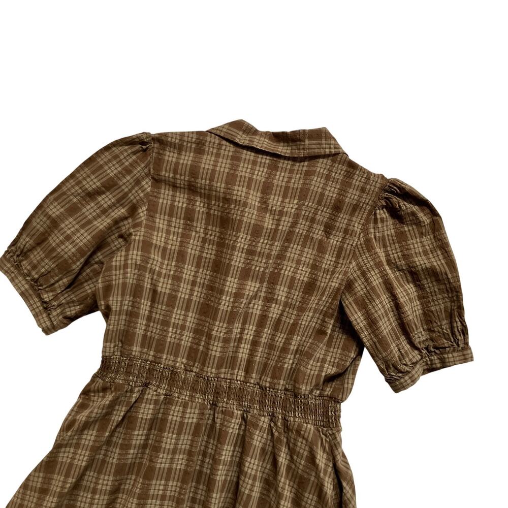 Sweet Salt Annmarie Midi Dress Size Small Puff Sleeve Collared Brown Plaid - Picture 4 of 7